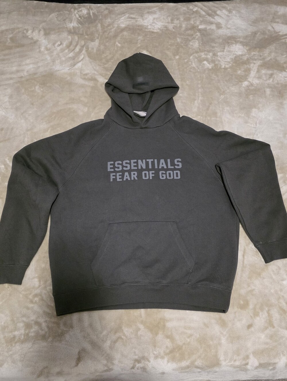 Fear of God Essentials Hoodie 3D Silicon Logo Dark Charcoal Gray Green Large